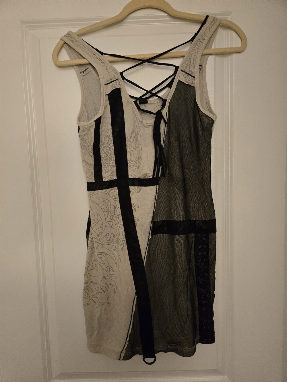 Salvage Cream and Black Studded Graphic Mini Dress - Picture 3 of 9
